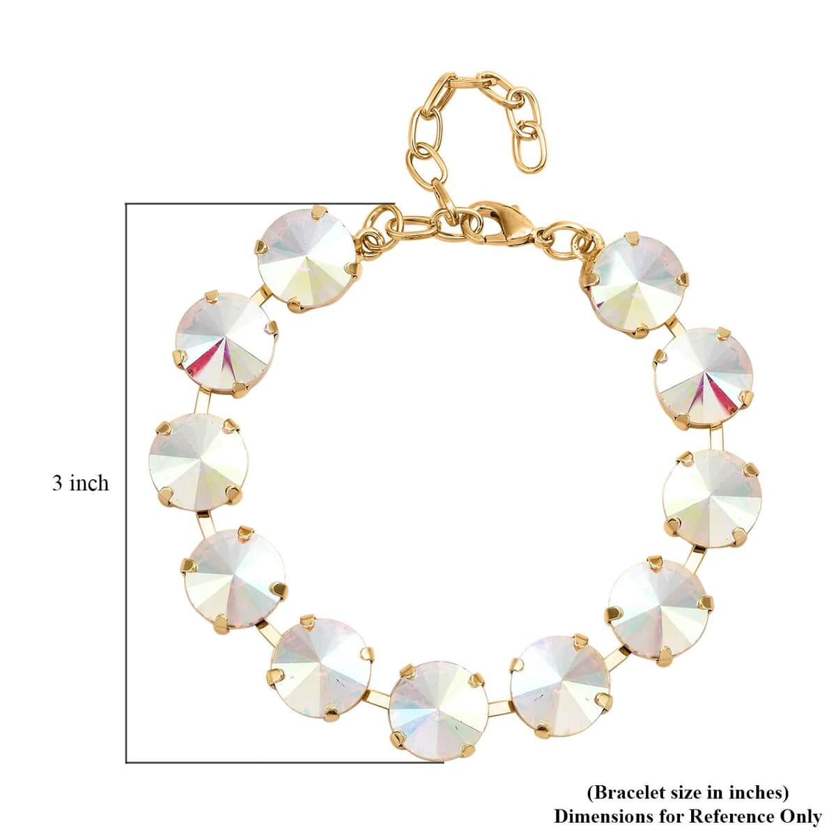 White Mystic Color Glass Bracelet in Goldtone (7.50-9.50In) image number 3