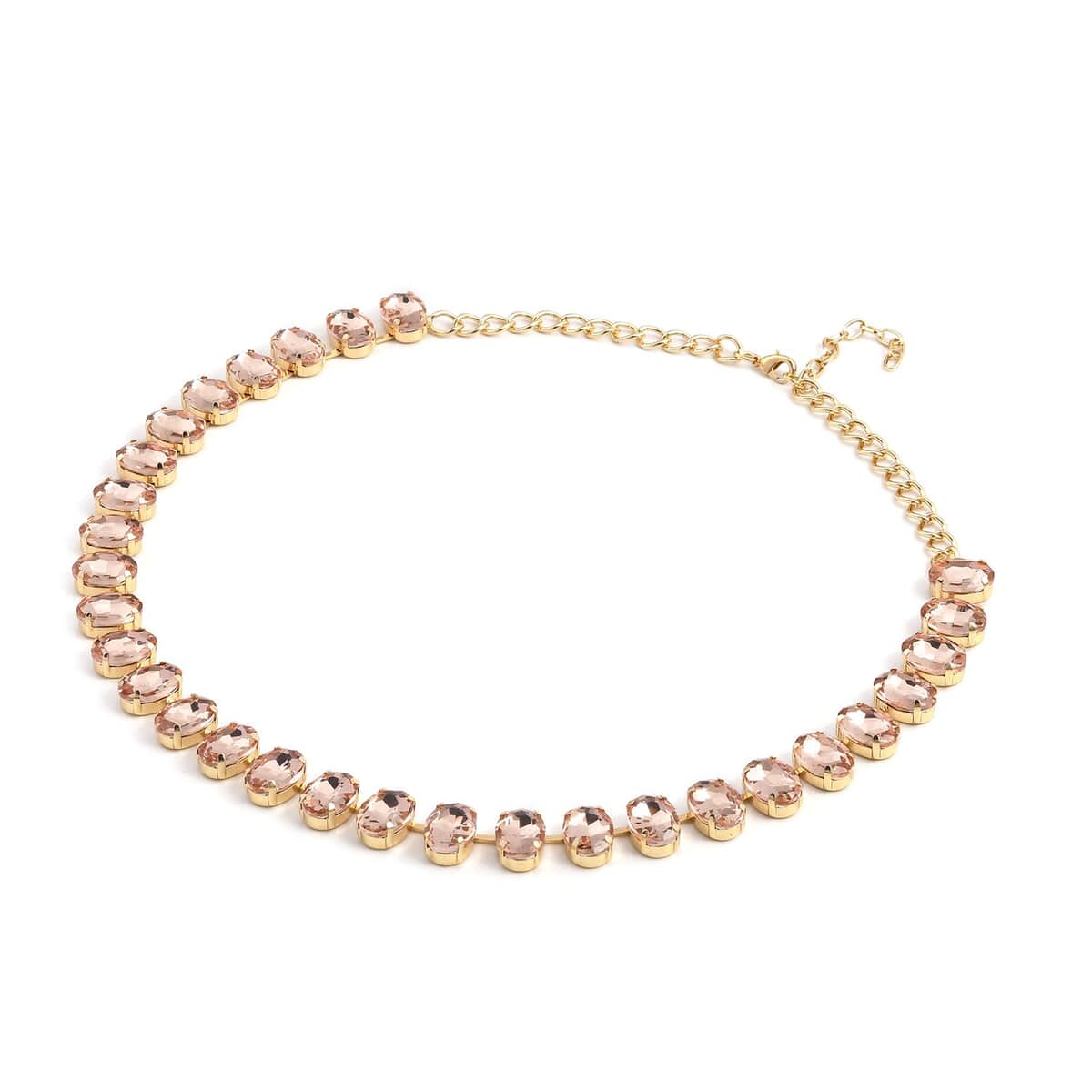 Peach Glass Tennis Necklace 20-22 Inches in Goldtone image number 2