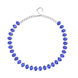 Blue Glass Tennis Necklace 20-22 Inches in Silvertone
