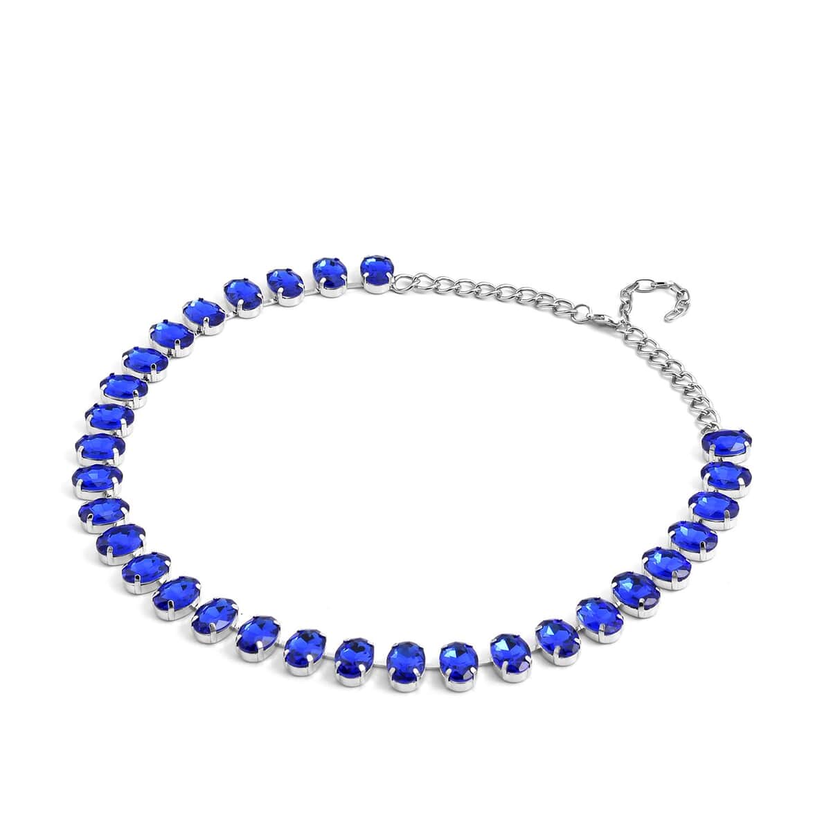Blue Glass Tennis Necklace 20-22 Inches in Silvertone image number 2
