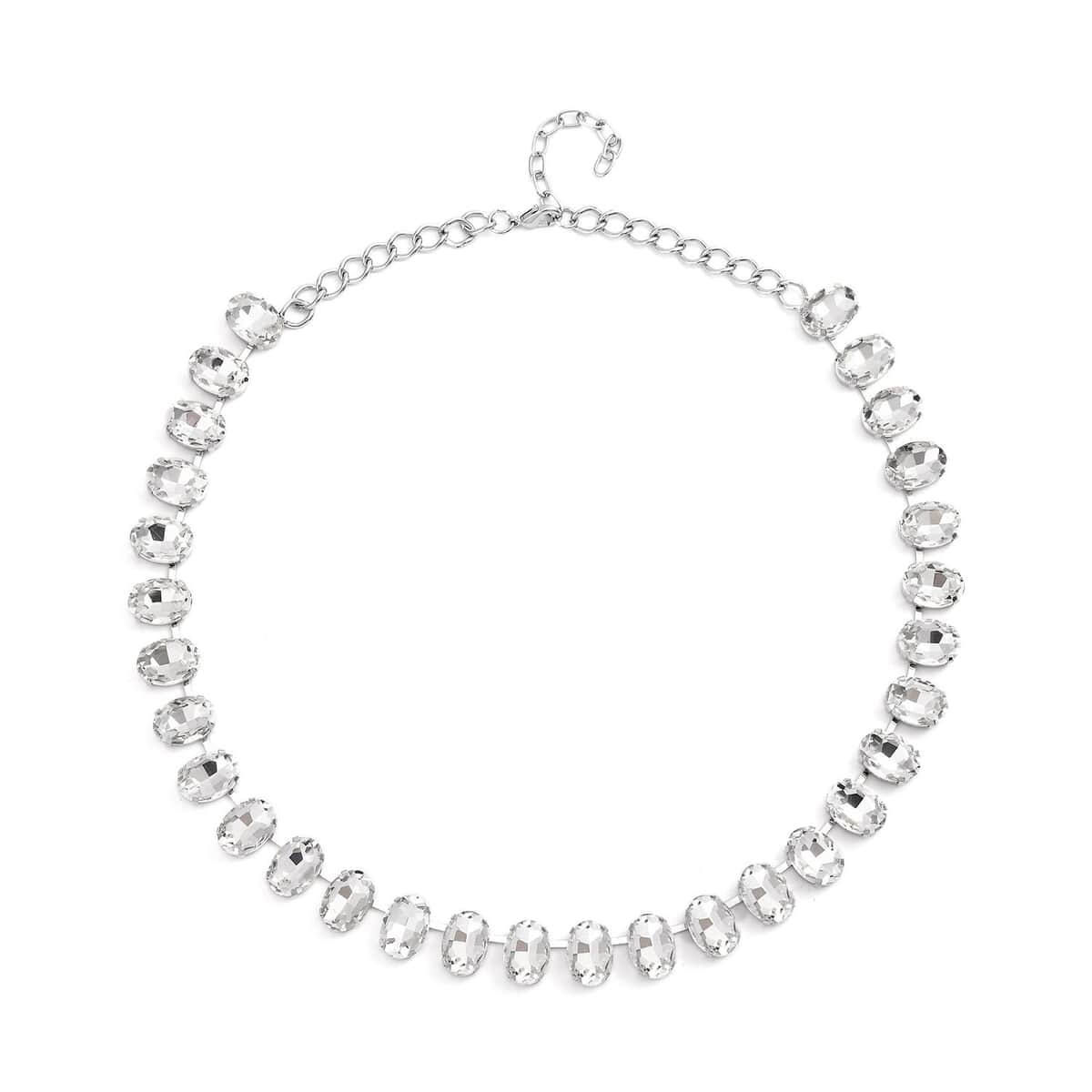 White Glass Tennis Necklace 20-22 Inches in Silvertone image number 0