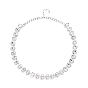 White Glass Tennis Necklace 20-22 Inches in Silvertone