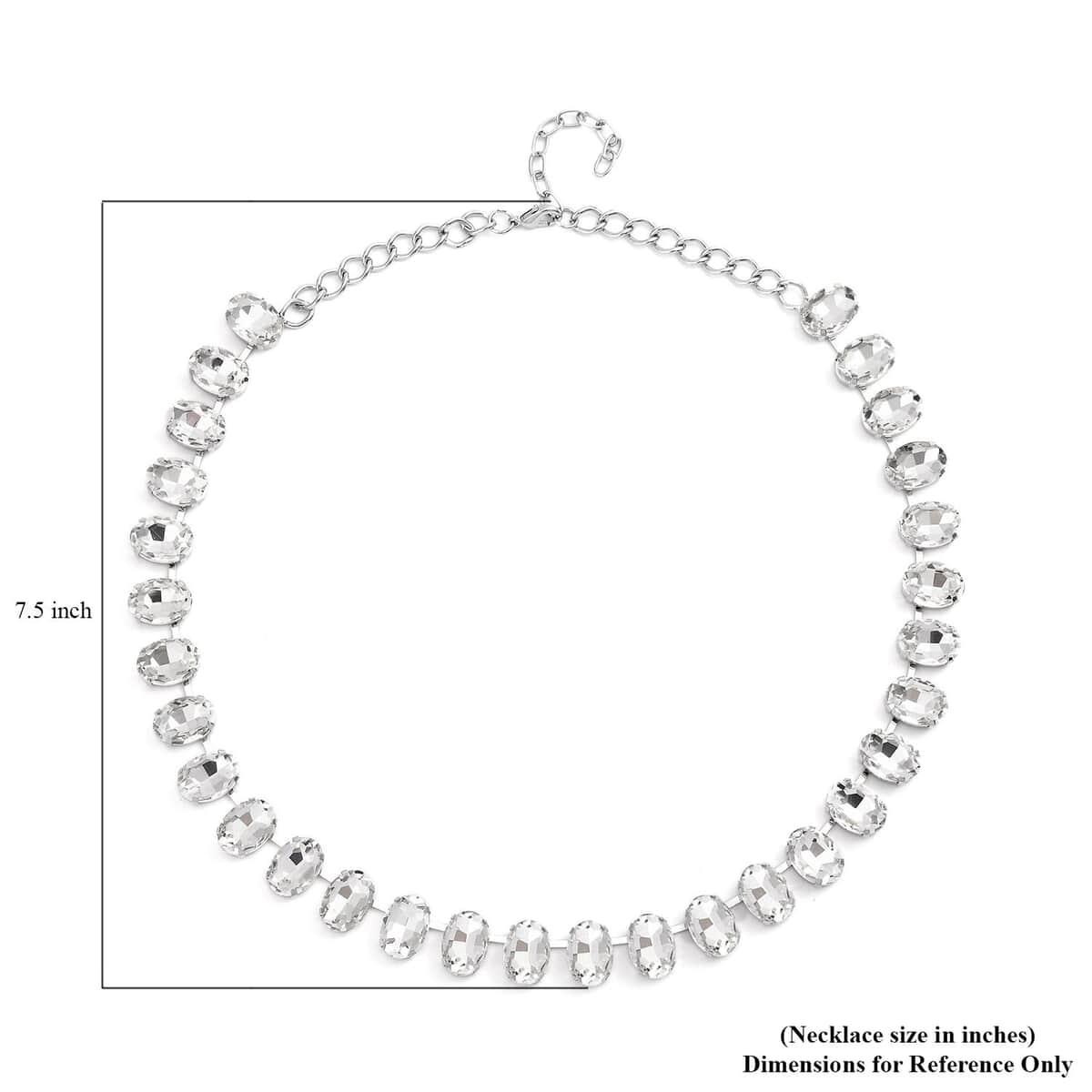 White Glass Tennis Necklace 20-22 Inches in Silvertone image number 4