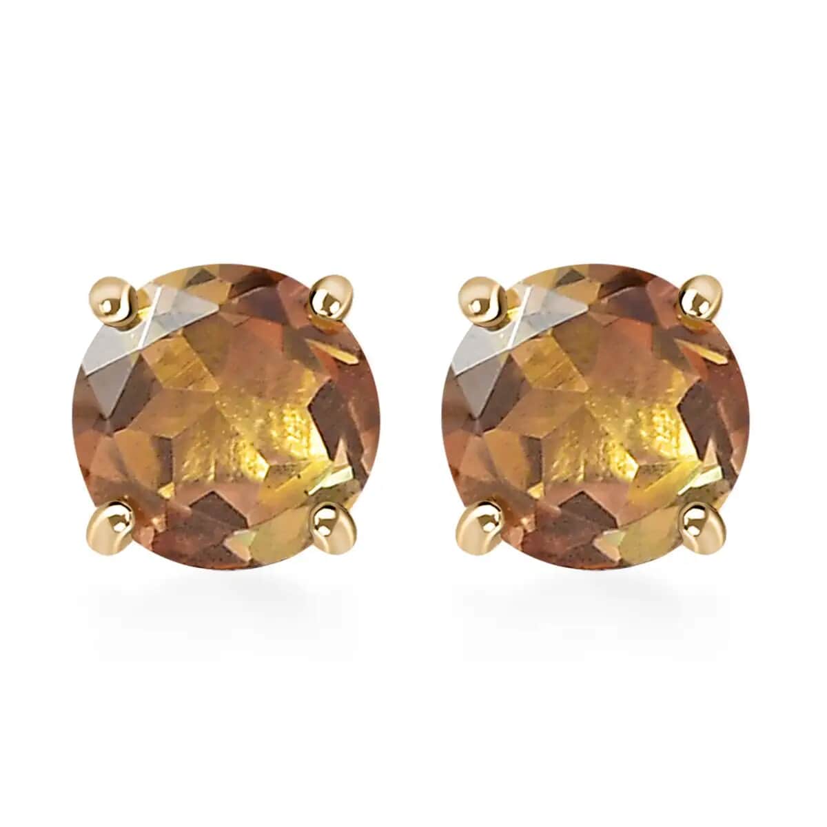 Luxoro AAA Jenipapo Andalusite Stud Earrings, 10K Yellow Gold Earrings, Andalusite Earrings, Gold Studs, Solitaire Studs 1.10 ctw image number 0