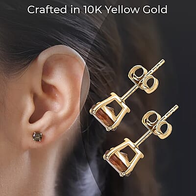 Luxoro AAA Jenipapo Andalusite Stud Earrings, 10K Yellow Gold Earrings, Andalusite Earrings, Gold Studs, Solitaire Studs 1.10 ctw