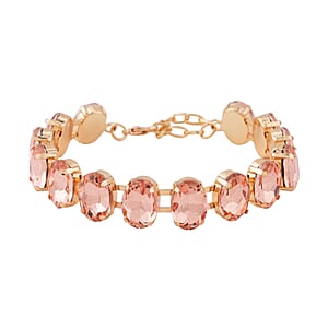 Peach Glass Tennis Bracelet in Goldtone (7.5-9.5In)