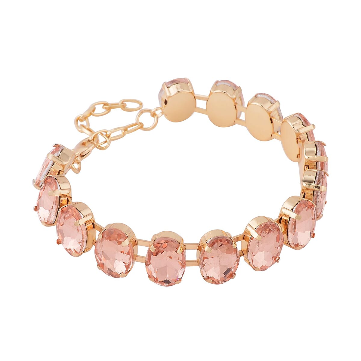 Peach Glass Tennis Bracelet in Goldtone (7.5-9.5In) image number 2