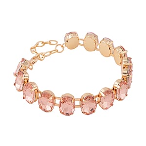 Peach Glass Tennis Bracelet in Goldtone (7.5-9.5In)