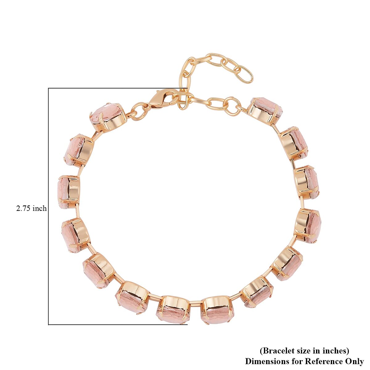 Peach Glass Tennis Bracelet in Goldtone (7.5-9.5In) image number 3