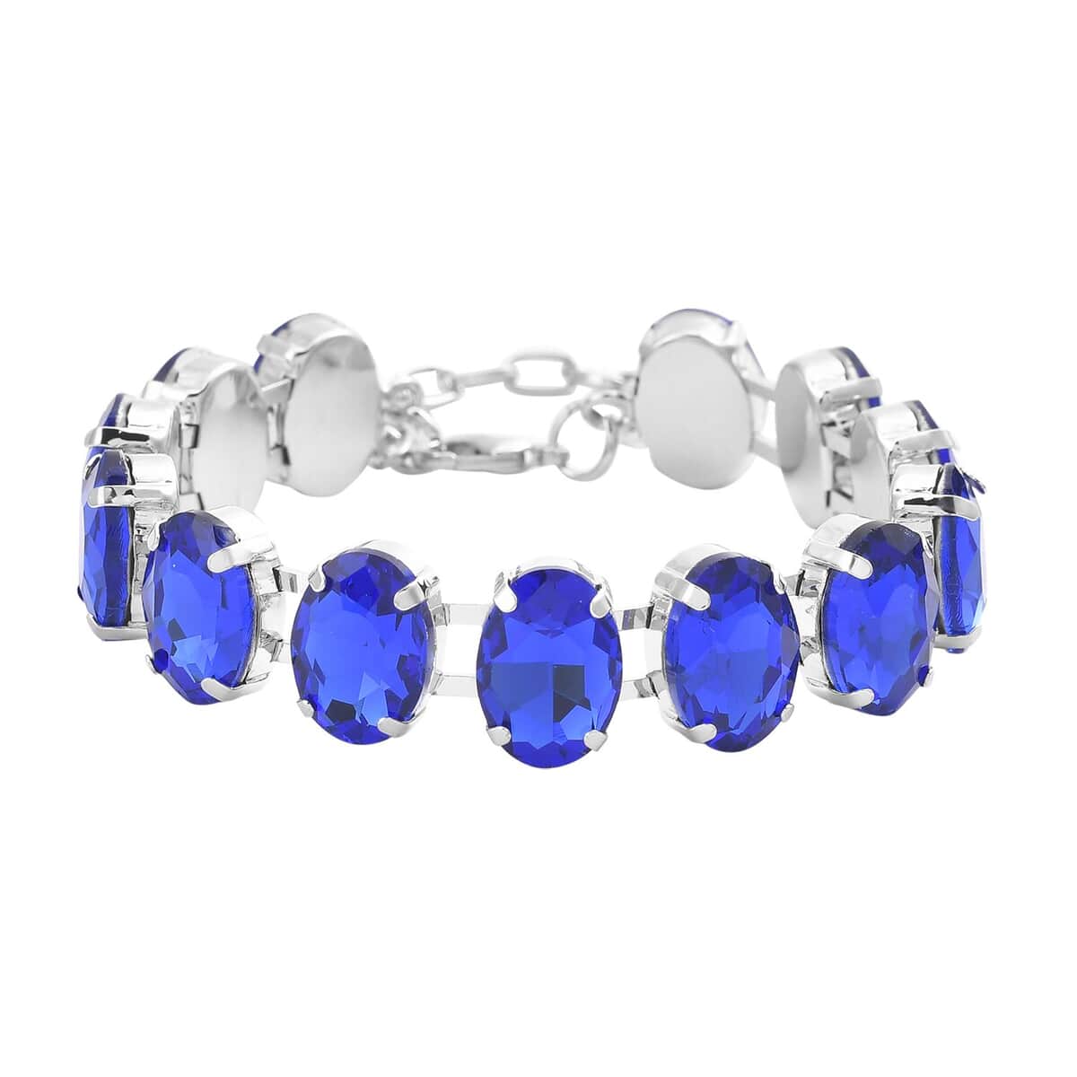 Montana Blue Glass Tennis Bracelet in Silvertone (7.5-9.5In) image number 0