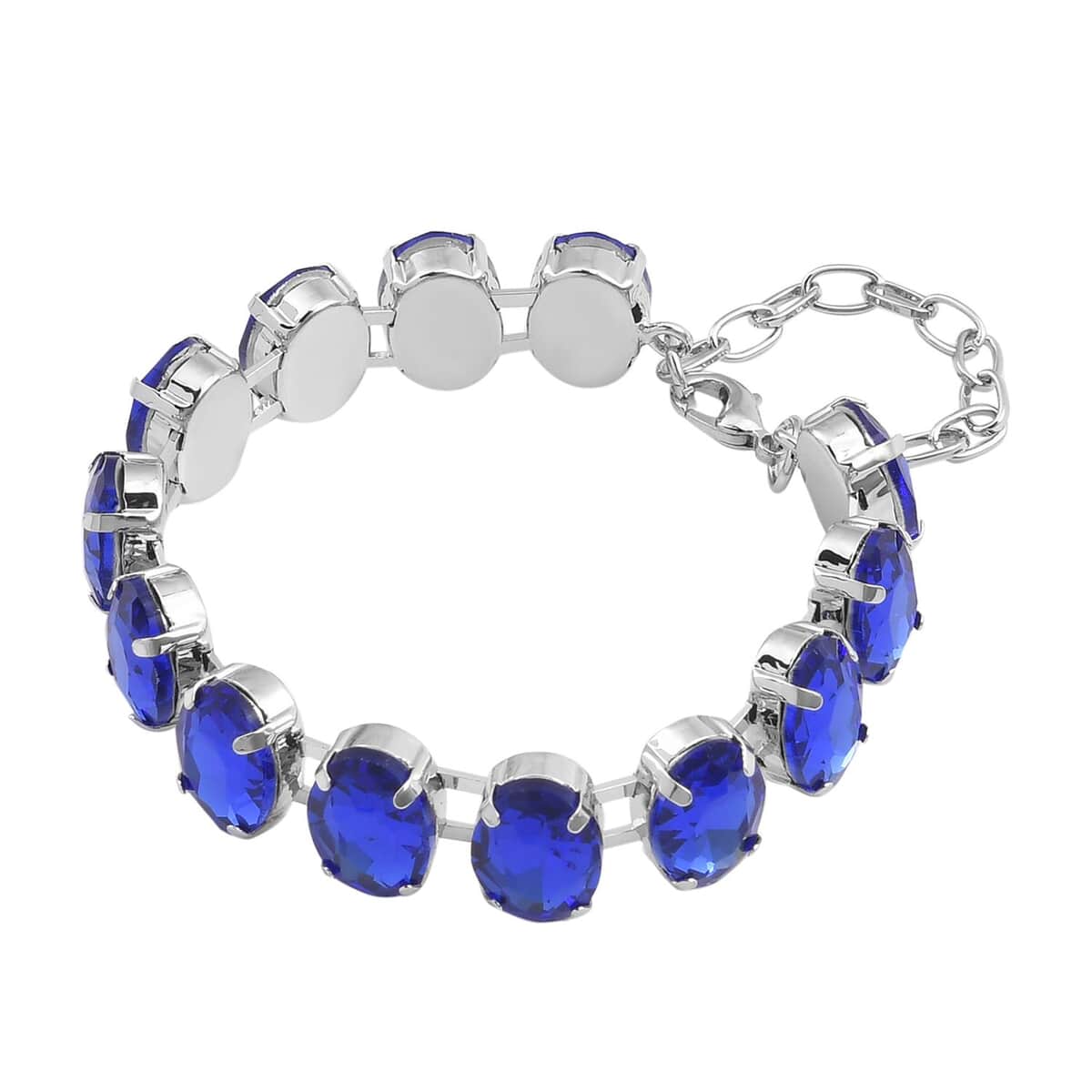 Montana Blue Glass Tennis Bracelet in Silvertone (7.5-9.5In) image number 2