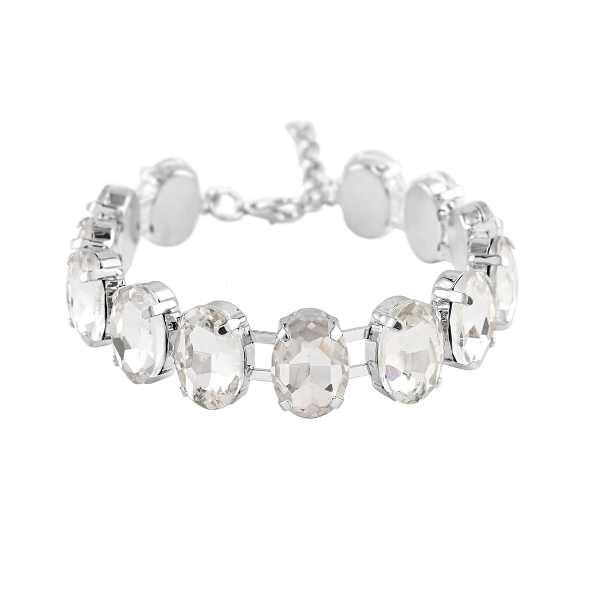 White Glass Tennis Bracelet in Silvertone (7.5-9.5In) image number 0