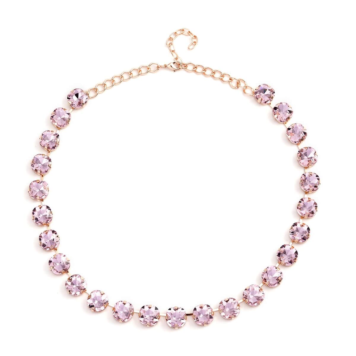Pink Glass Tennis Necklace 20-22 Inches in Goldtone image number 0