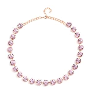 Pink Glass Tennis Necklace 20-22 Inches in Goldtone