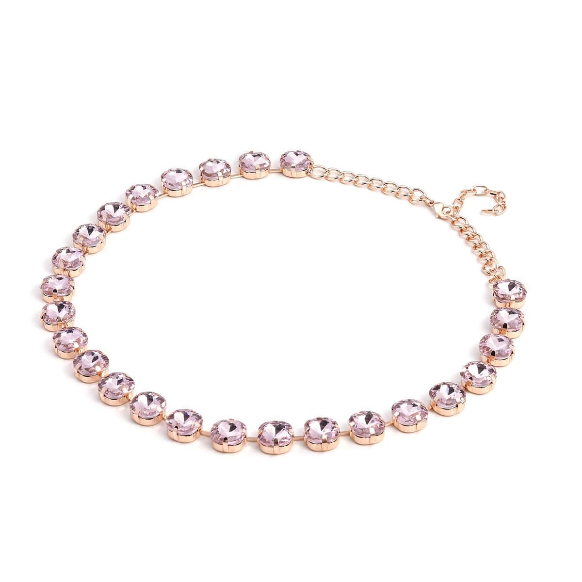 Pink Glass Tennis Necklace 20-22 Inches in Goldtone image number 2