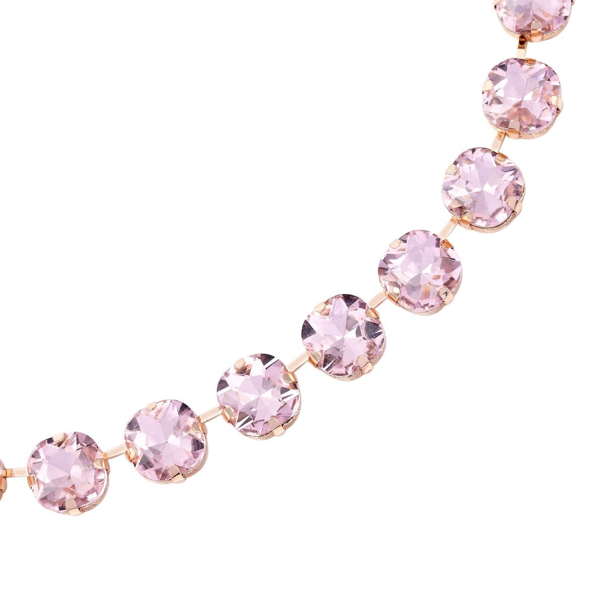 Pink Glass Tennis Necklace 20-22 Inches in Goldtone image number 3