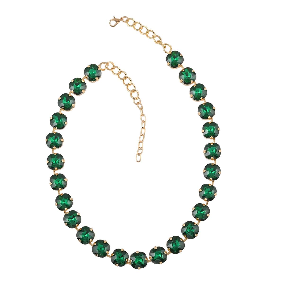 Green Glass Tennis Necklace 20-22 Inches in Goldtone image number 0