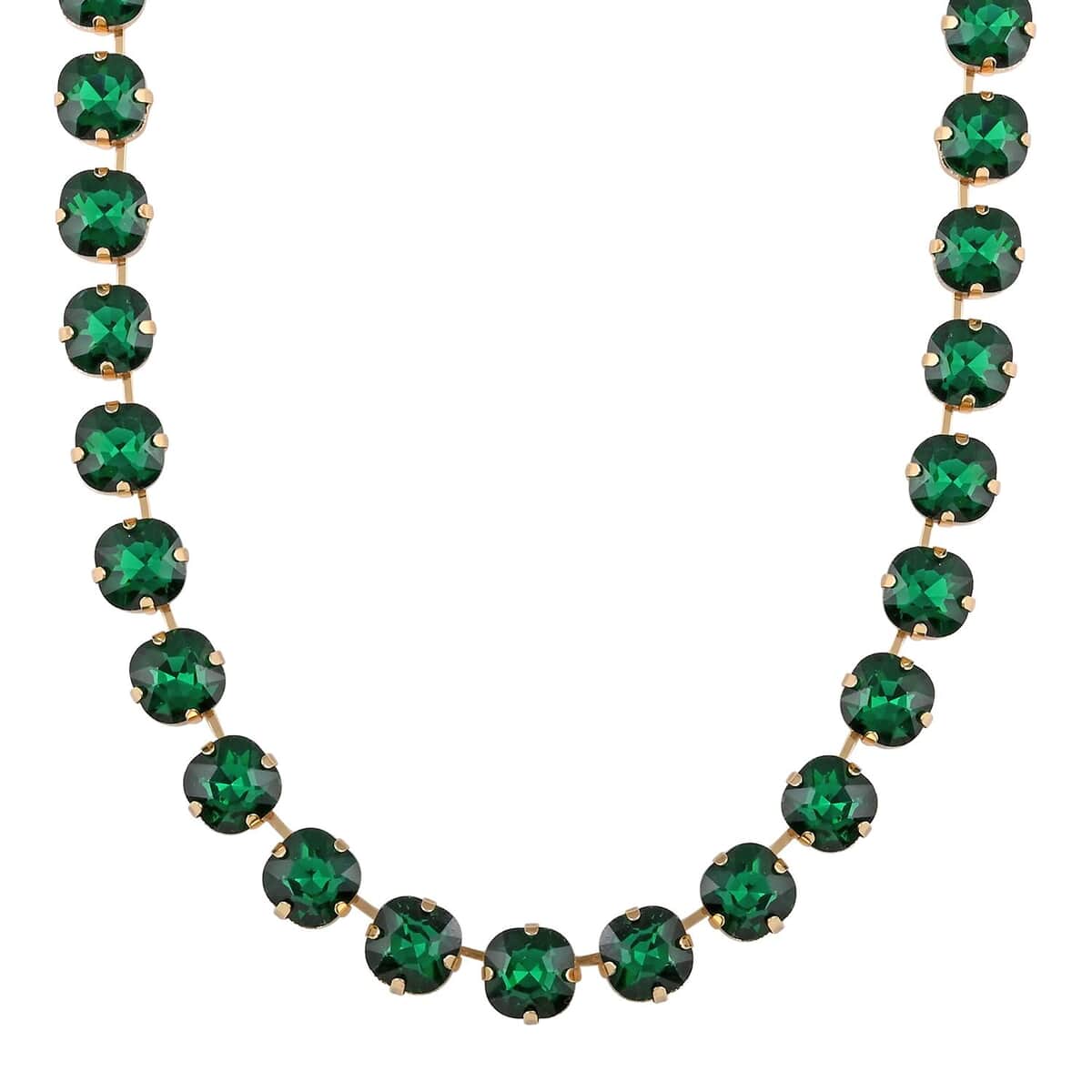 Green Glass Tennis Necklace 20-22 Inches in Goldtone image number 2