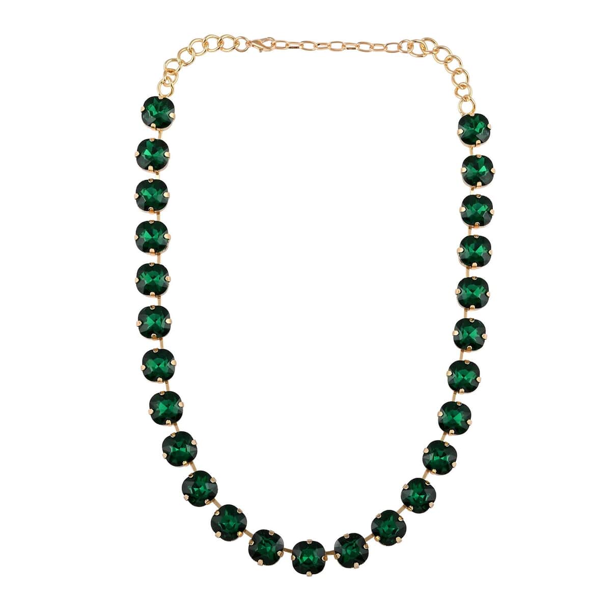 Green Glass Tennis Necklace 20-22 Inches in Goldtone image number 3