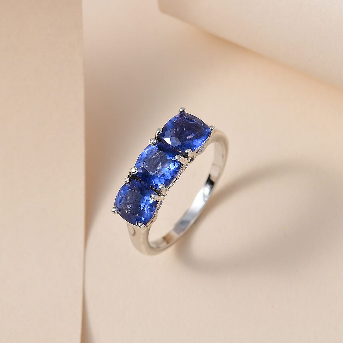 Color Change Fluorite 3 Stone Ring in Platinum Over Sterling Silver 3.35 ctw image number 1