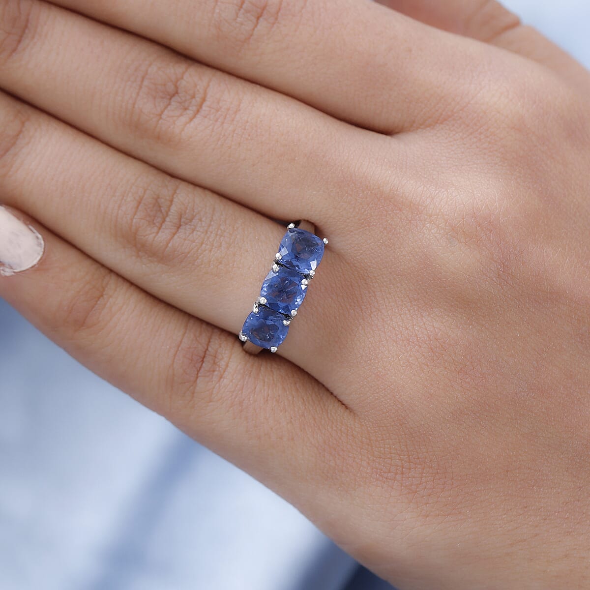 Color Change Fluorite 3 Stone Ring in Platinum Over Sterling Silver 3.35 ctw image number 2