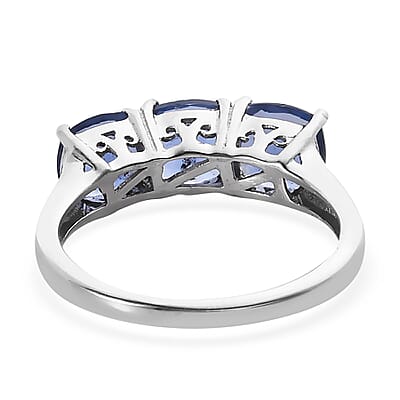 Color Change Fluorite 3 Stone Ring in Platinum Over Sterling Silver (Size 10.0) 3.35 ctw