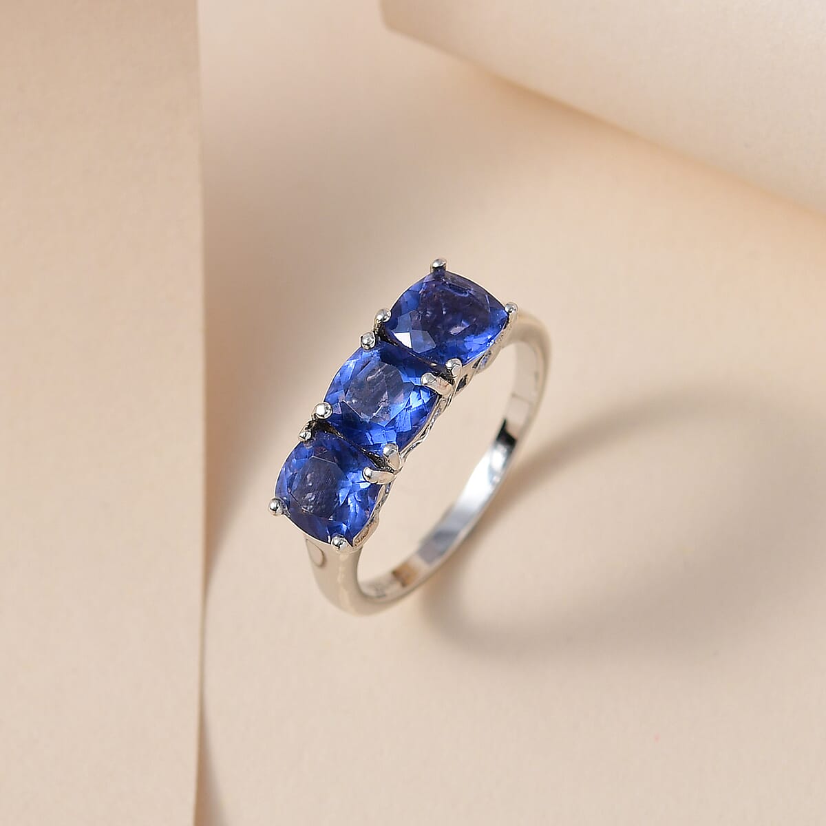 Color Change Fluorite 3 Stone Ring in Platinum Over Sterling Silver (Size 7.0) 3.35 ctw image number 1