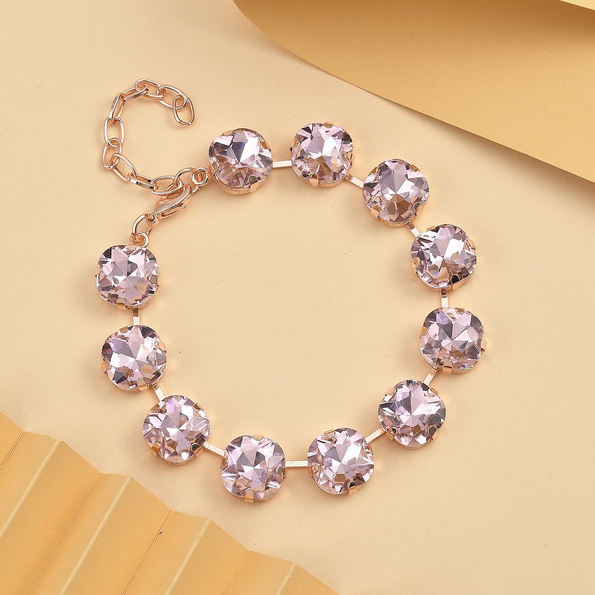 Pink Glass Tennis Bracelet in Rosetone (7.50-9.50In) image number 1