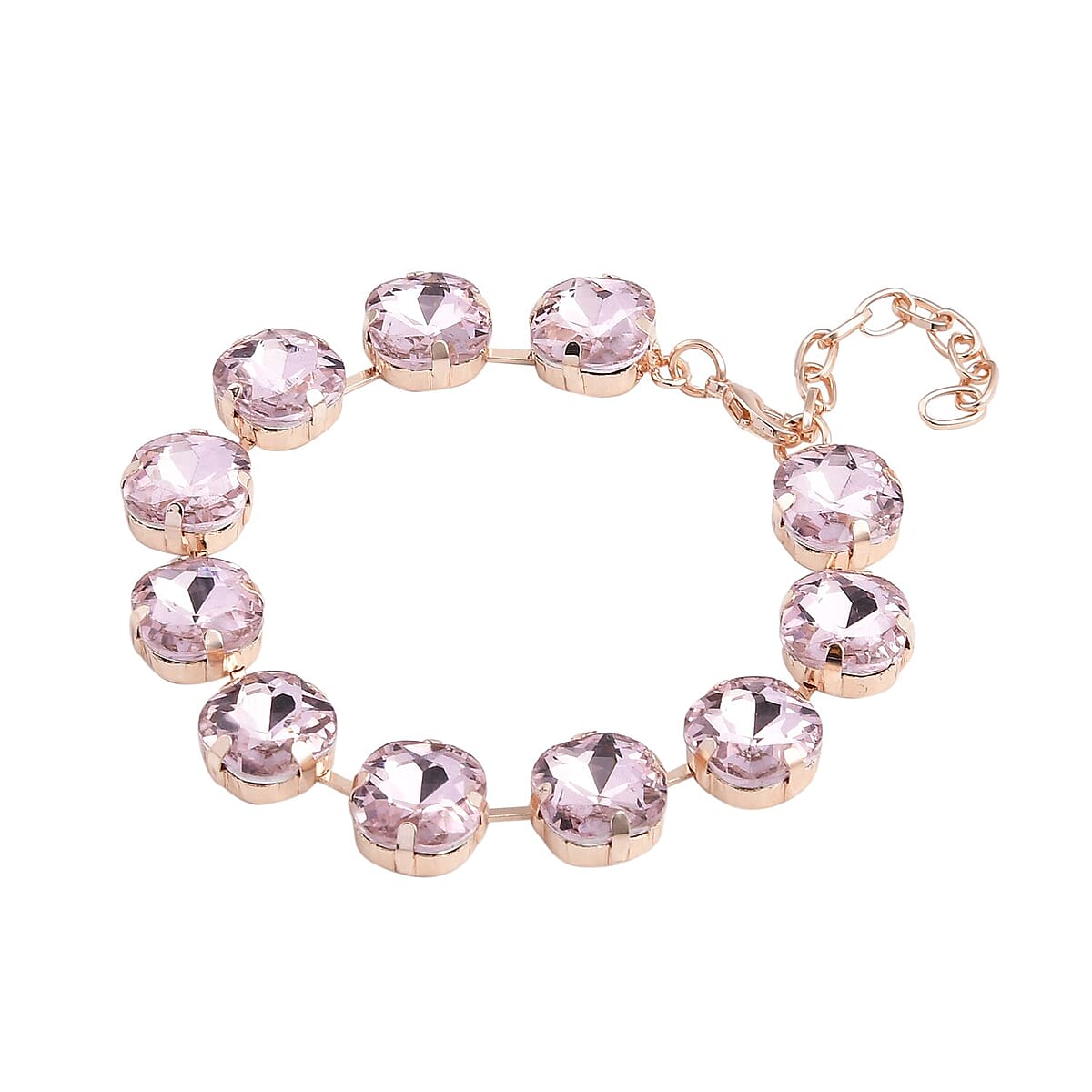 Pink Glass Tennis Bracelet in Rosetone (7.50-9.50In) image number 2