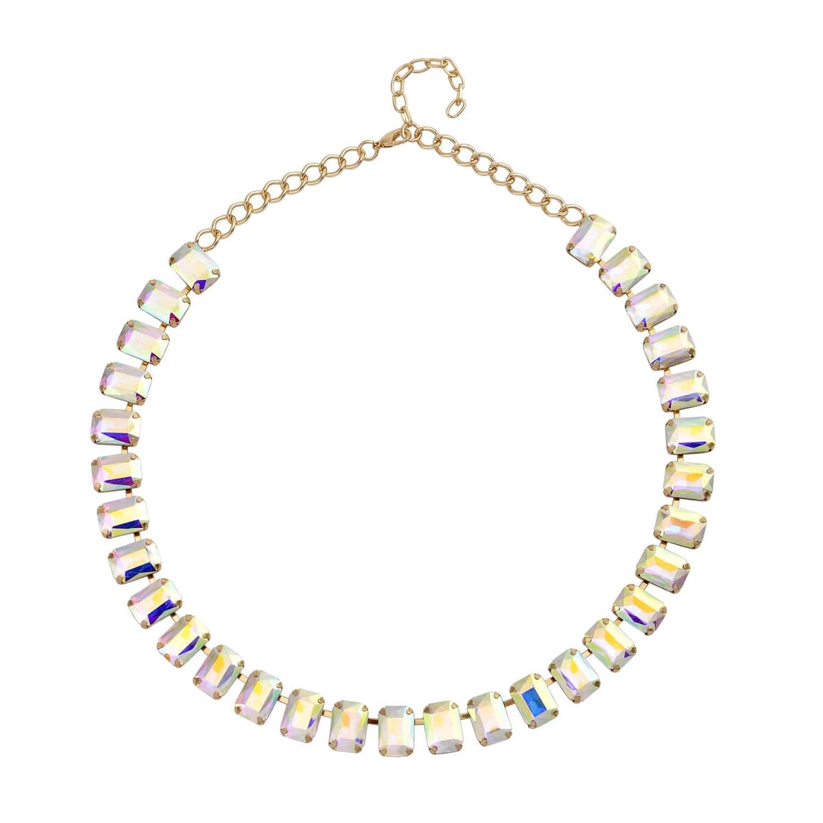 White Mystic Color Glass Tennis Necklace 20-22 Inches in Goldtone image number 0