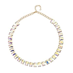 White Mystic Color Glass Tennis Necklace 20-22 Inches in Goldtone