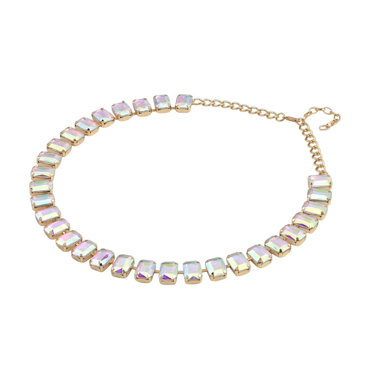 White Mystic Color Glass Tennis Necklace 20-22 Inches in Goldtone image number 2