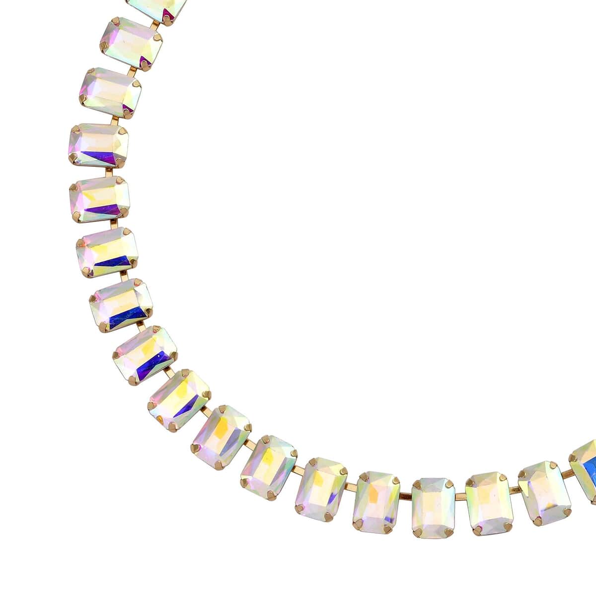 White Mystic Color Glass Tennis Necklace 20-22 Inches in Goldtone image number 3