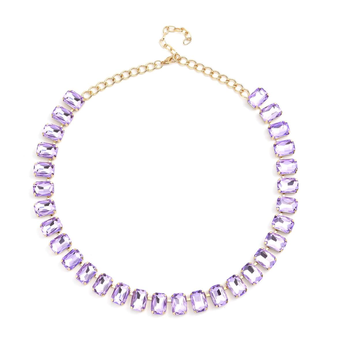 Purple Glass Tennis Necklace 20-22 Inches in Goldtone image number 0