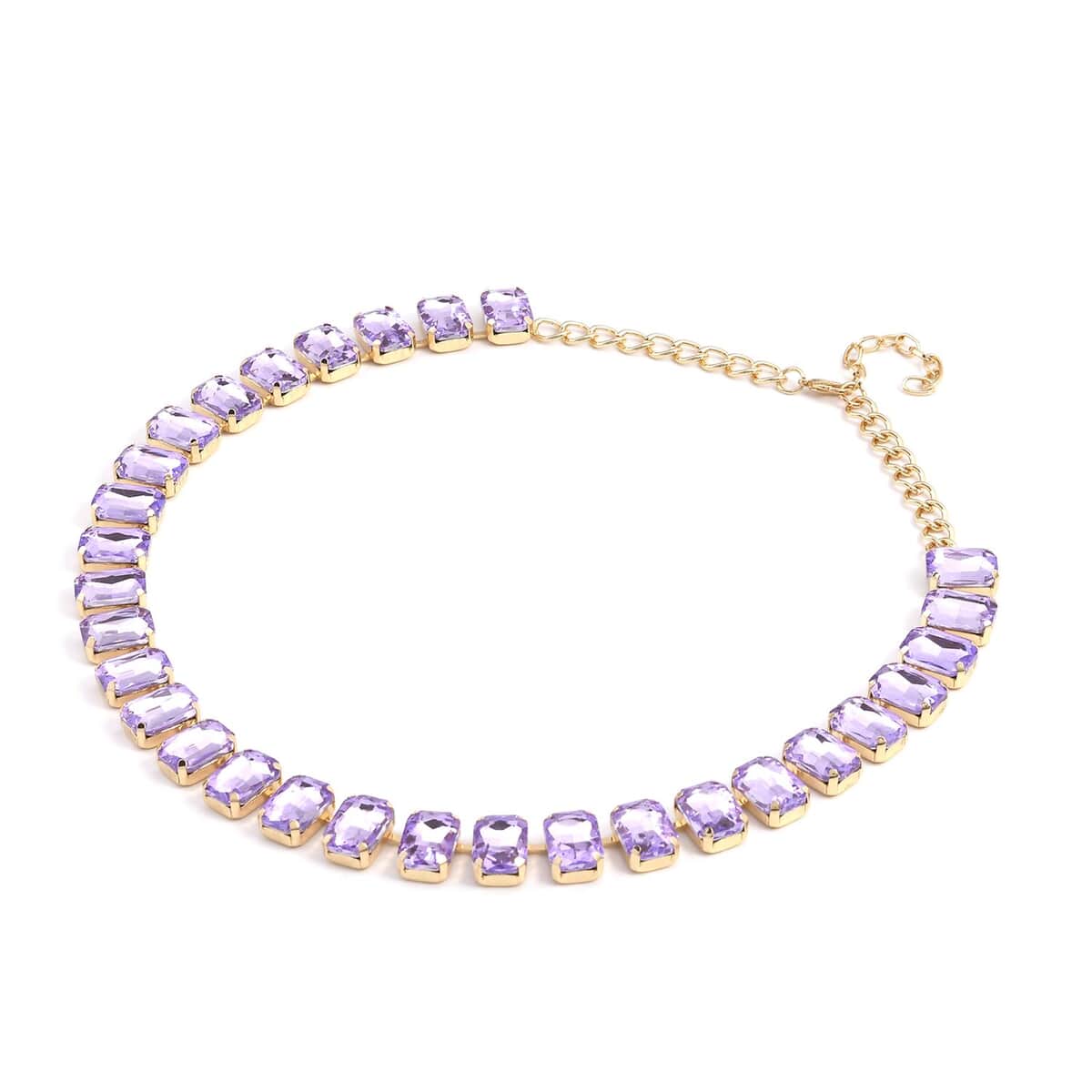 Purple Glass Tennis Necklace 20-22 Inches in Goldtone image number 2
