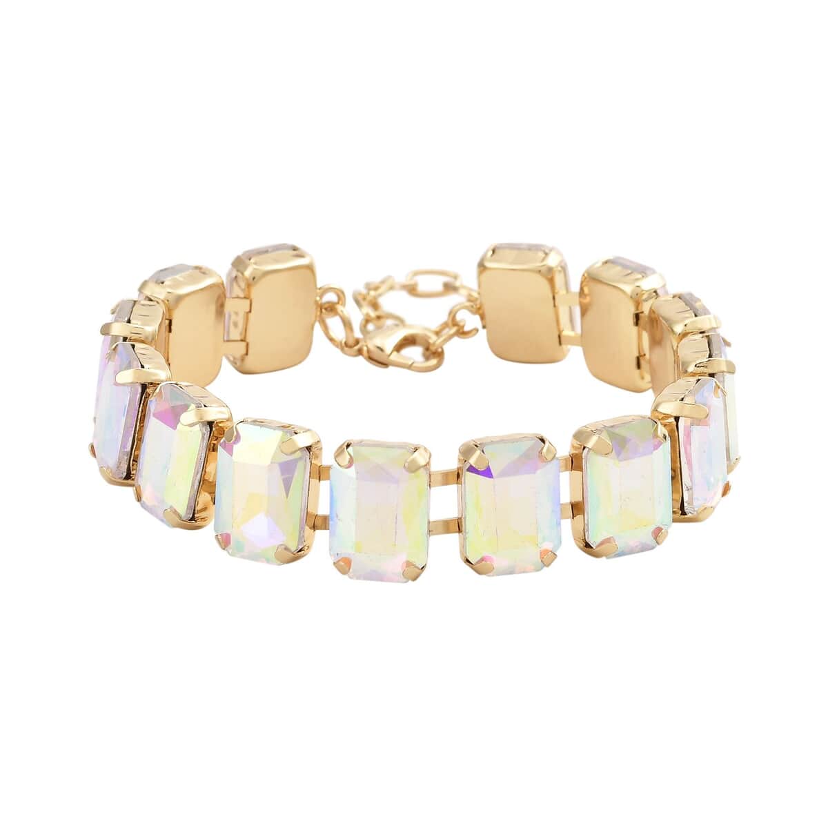 White Mystic Color Glass Tennis Bracelet in Goldtone (7.50-9.50In) image number 0