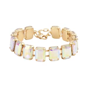 White Mystic Color Glass Tennis Bracelet in Goldtone (7.50-9.50In)