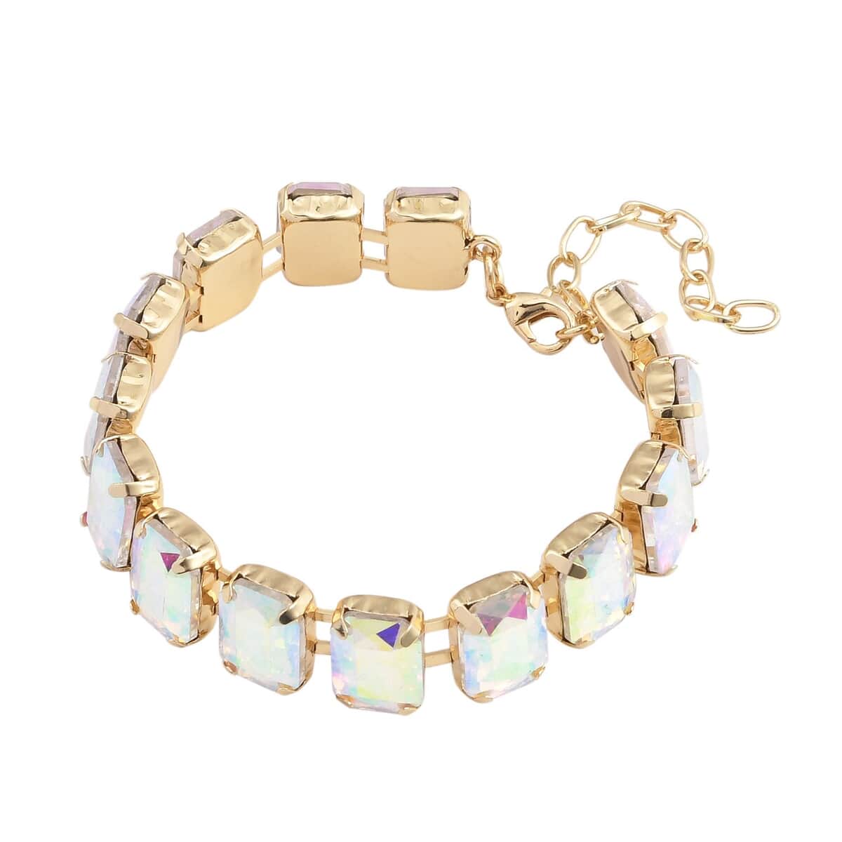 White Mystic Color Glass Tennis Bracelet in Goldtone (7.50-9.50In) image number 2