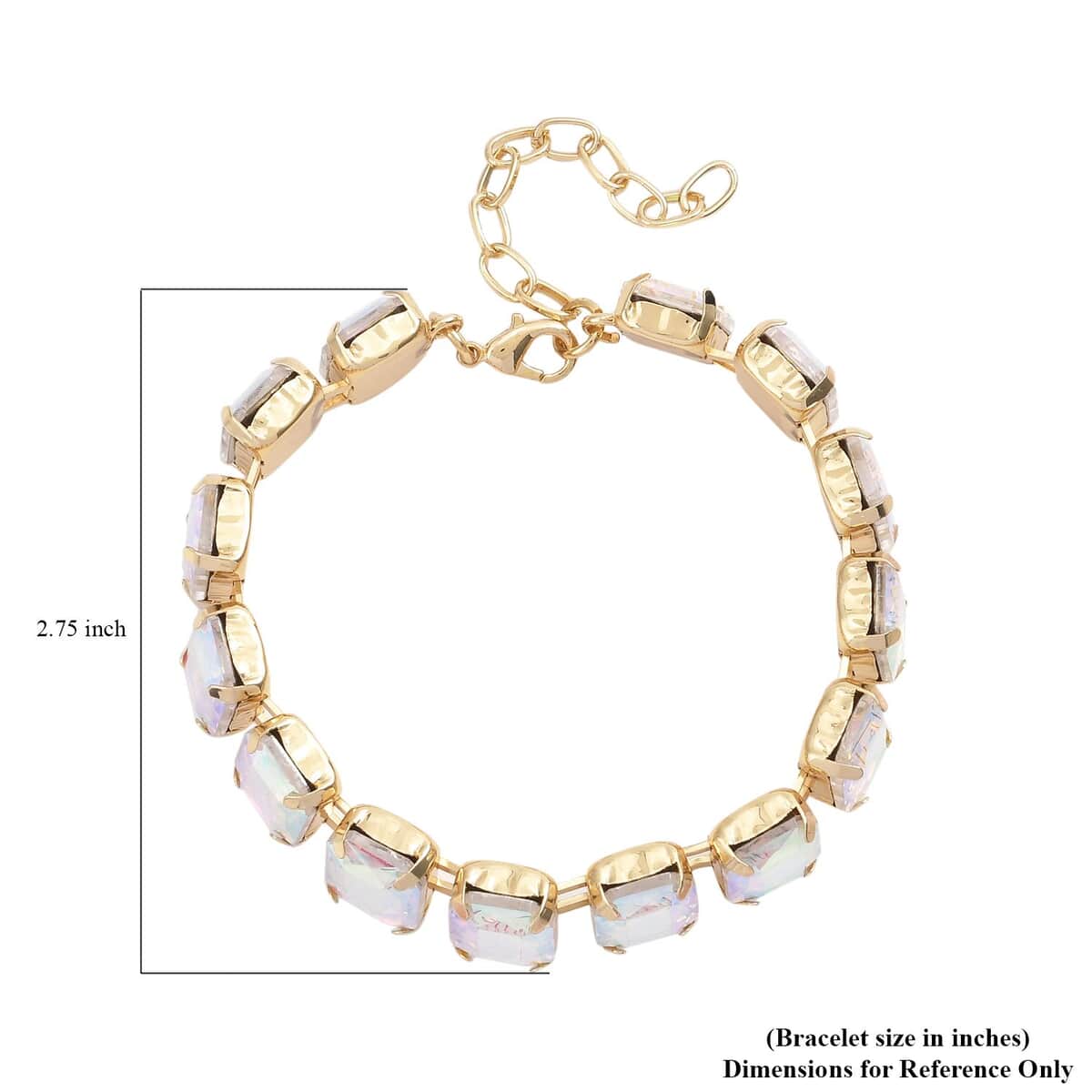 White Mystic Color Glass Tennis Bracelet in Goldtone (7.50-9.50In) image number 3