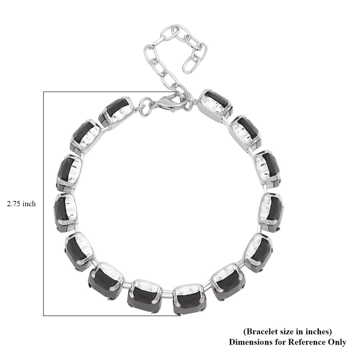 Black Glass Tennis Bracelet in Silvertone (7.50-9.50In) image number 3