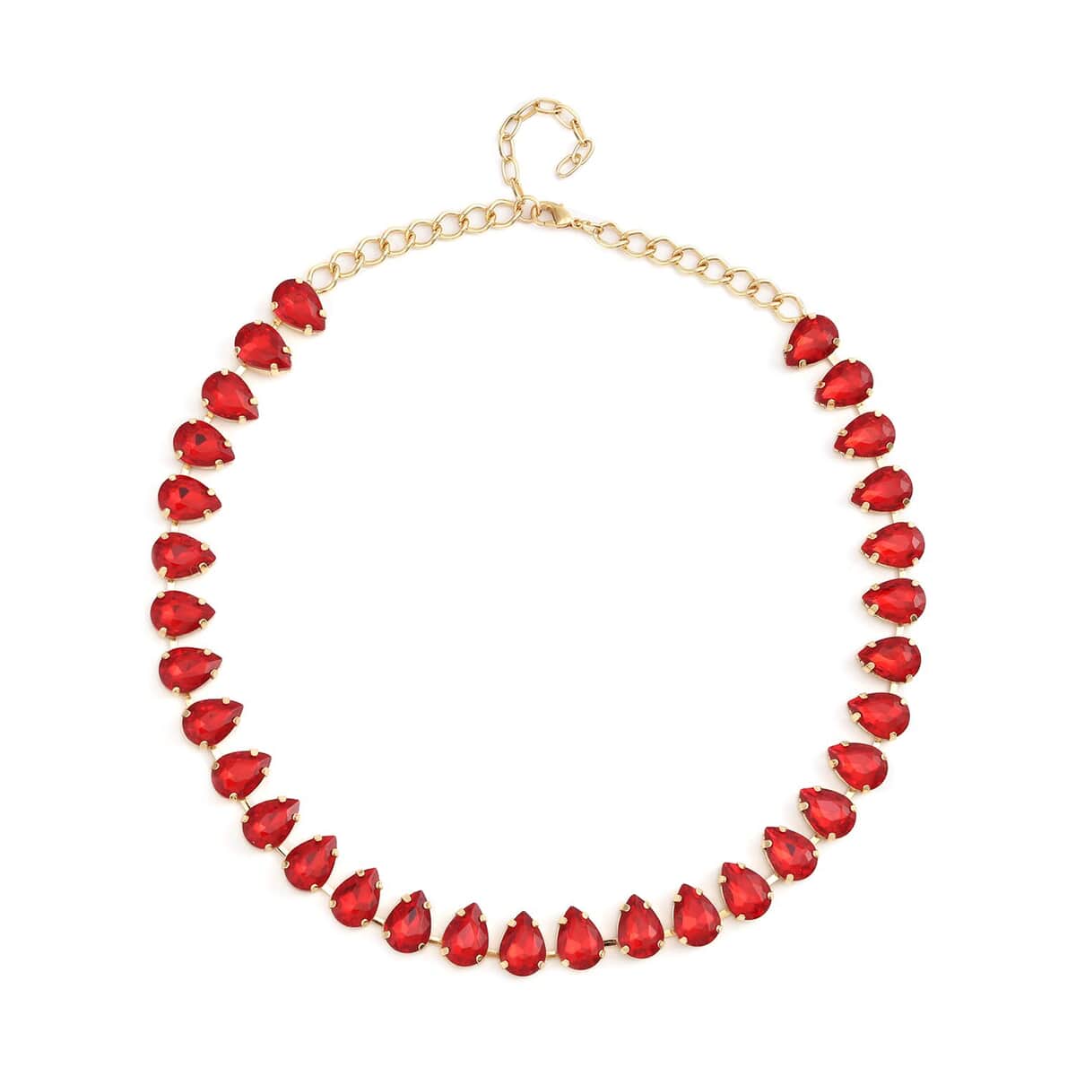 Red Glass Tennis Necklace 20-22 Inches in Goldtone image number 0