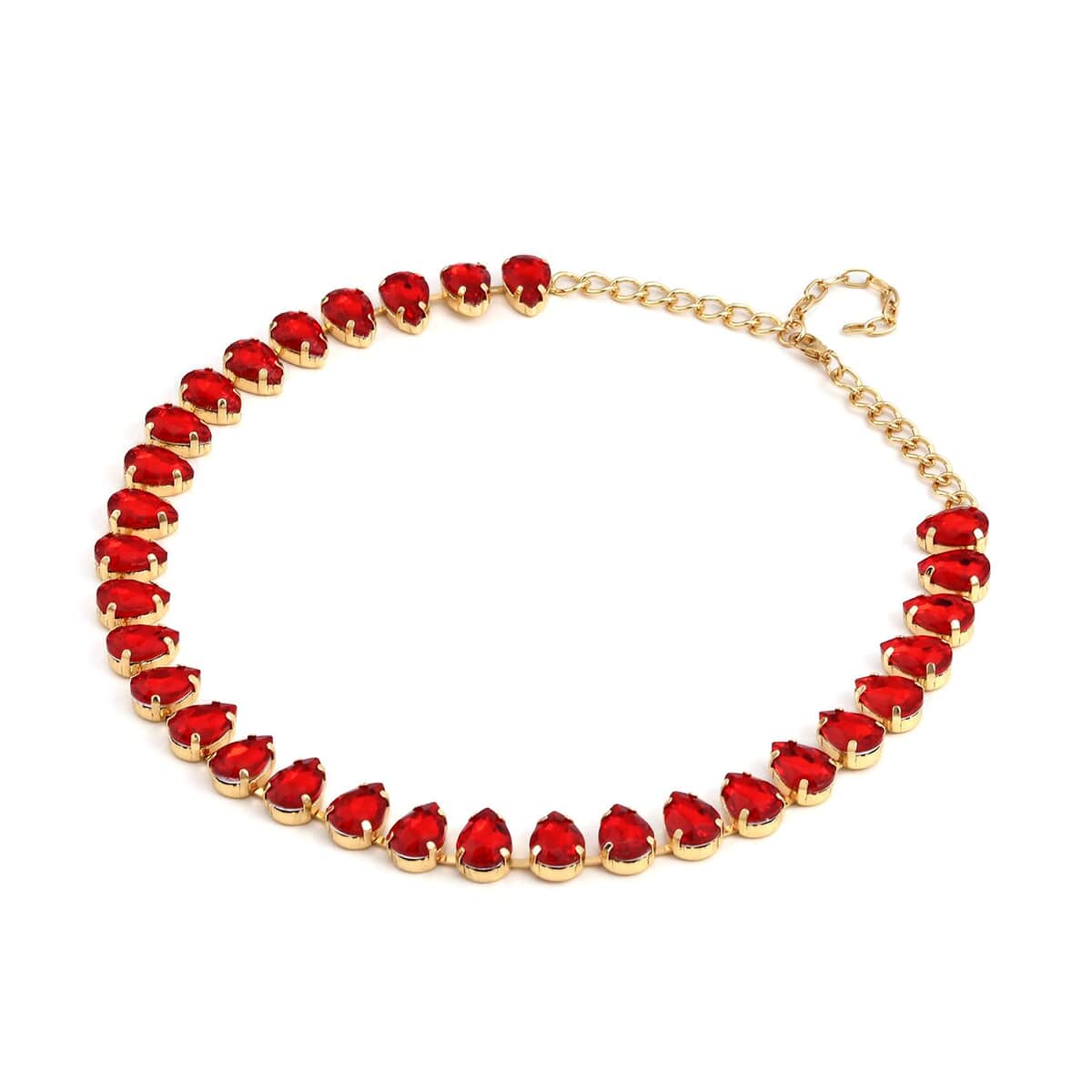 Red Glass Tennis Necklace 20-22 Inches in Goldtone image number 2