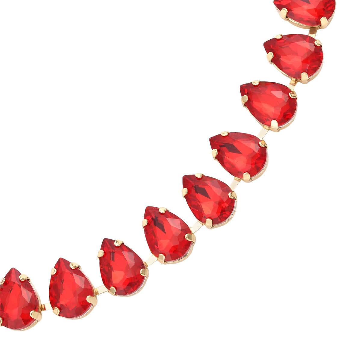 Red Glass Tennis Necklace 20-22 Inches in Goldtone image number 3