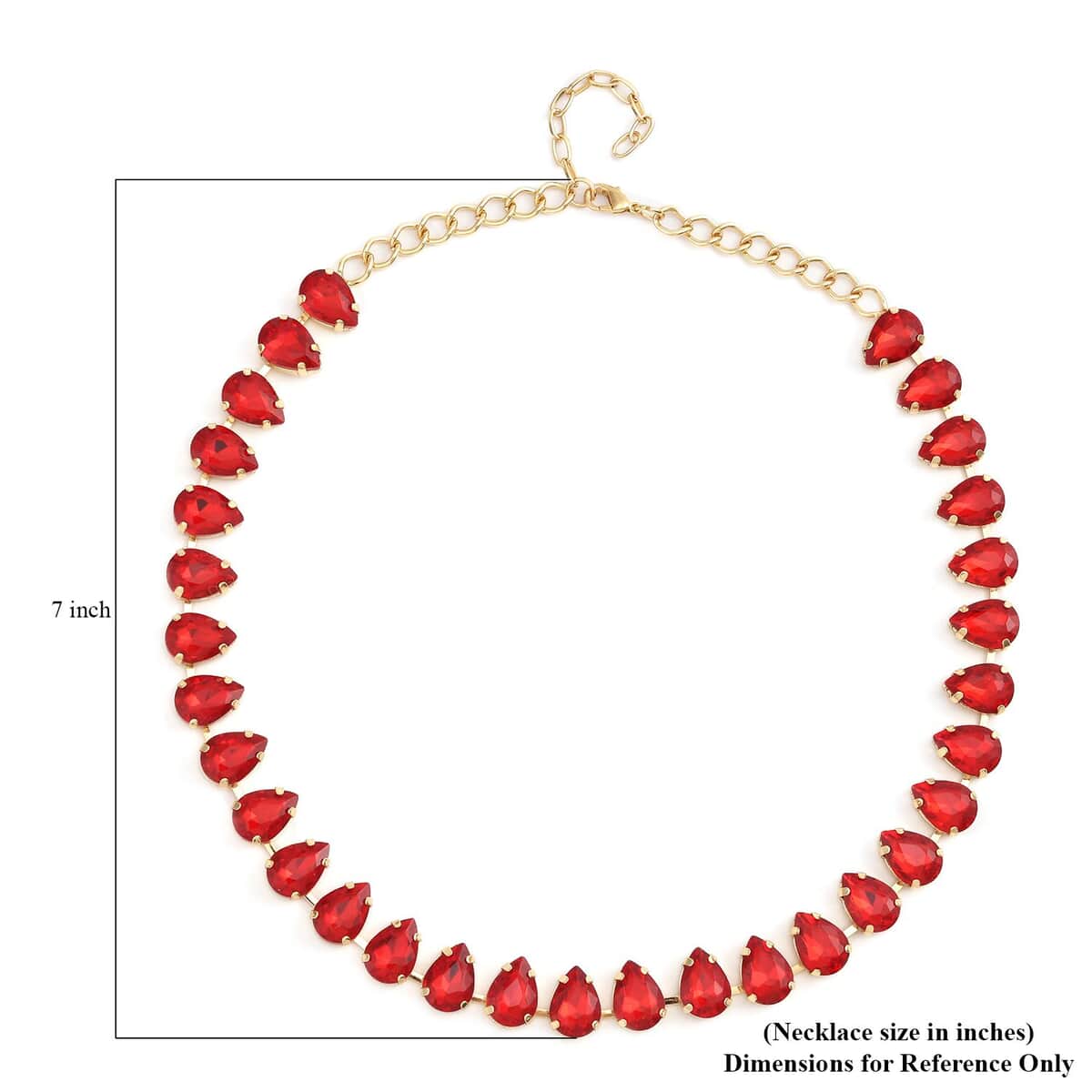 Red Glass Tennis Necklace 20-22 Inches in Goldtone image number 4