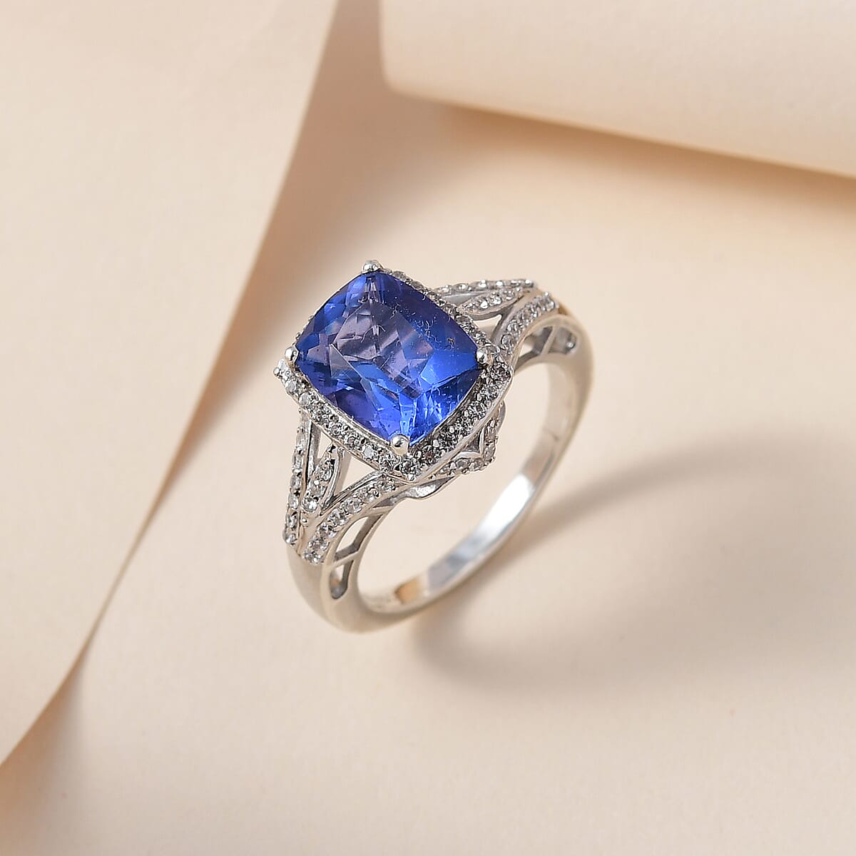 Color Change Fluorite and Natural White Zircon Ring in Platinum Over Sterling Silver 4.10 ctw image number 1