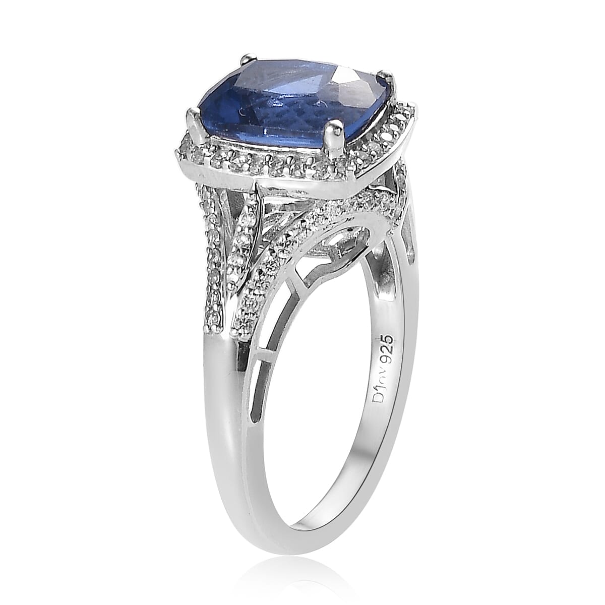 Color Change Fluorite and Natural White Zircon Ring in Platinum Over Sterling Silver 4.10 ctw image number 3