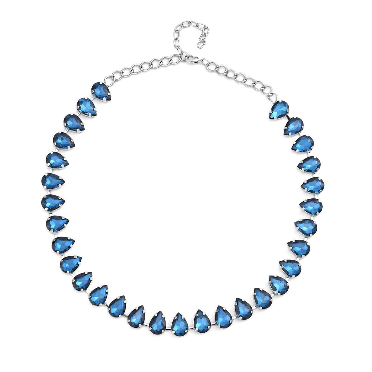 Blue Glass Tennis Necklace 20-22 Inches in Silvertone image number 0