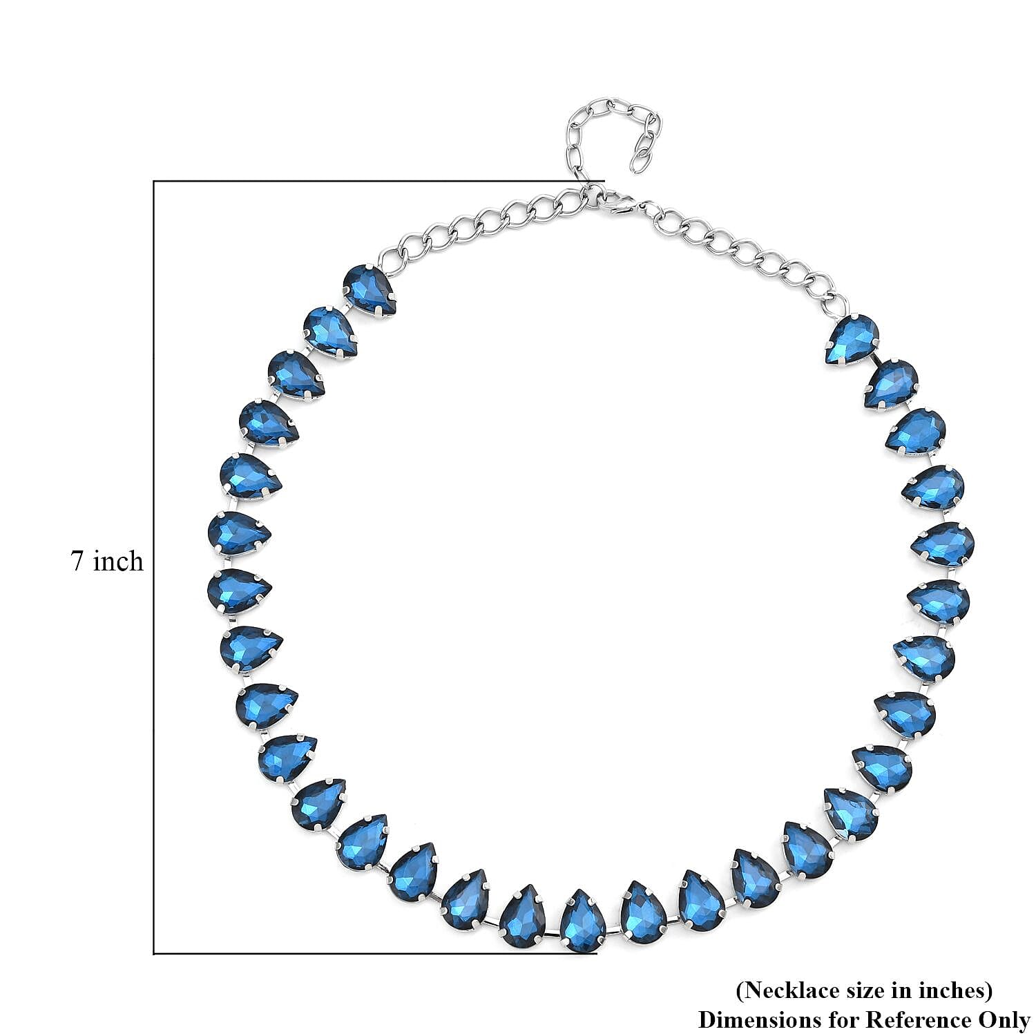 Blue Glass Tennis Necklace 20-22 Inches in Silvertone
