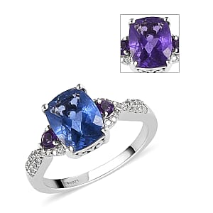 Color Change Fluorite and Multi Gemstone Ring in Platinum Over Sterling Silver (Size 6.0) 2.75 ctw