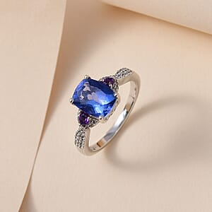 Color Change Fluorite and Multi Gemstone Ring in Platinum Over Sterling Silver (Size 6.0) 2.75 ctw